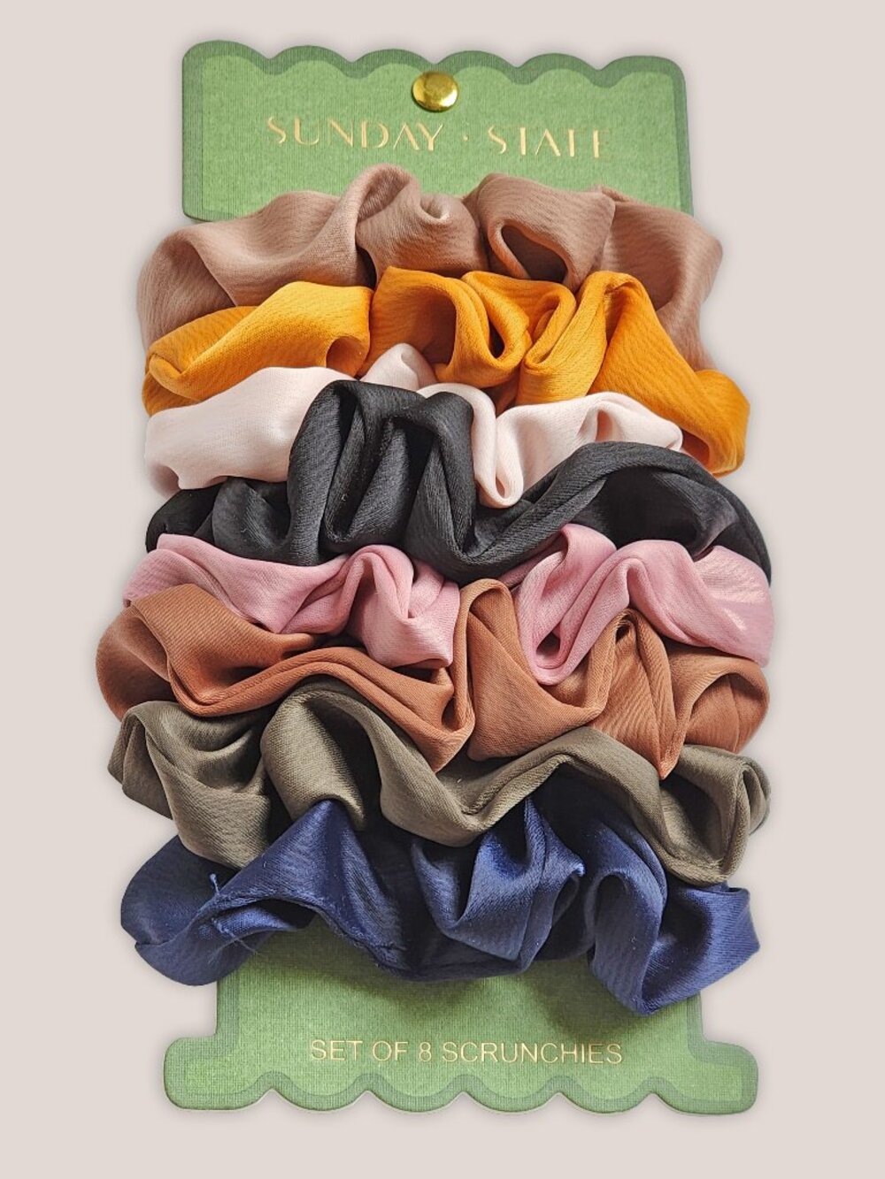 NWT Sunday State Satin Scrunchies Set of 8 Earth Tone Neutral Hair Ties